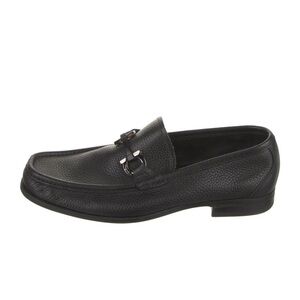 Ferragamo Mens Black Pebbled Driving Shoe Loafer Double Ganci Horseshoe bit 8EE